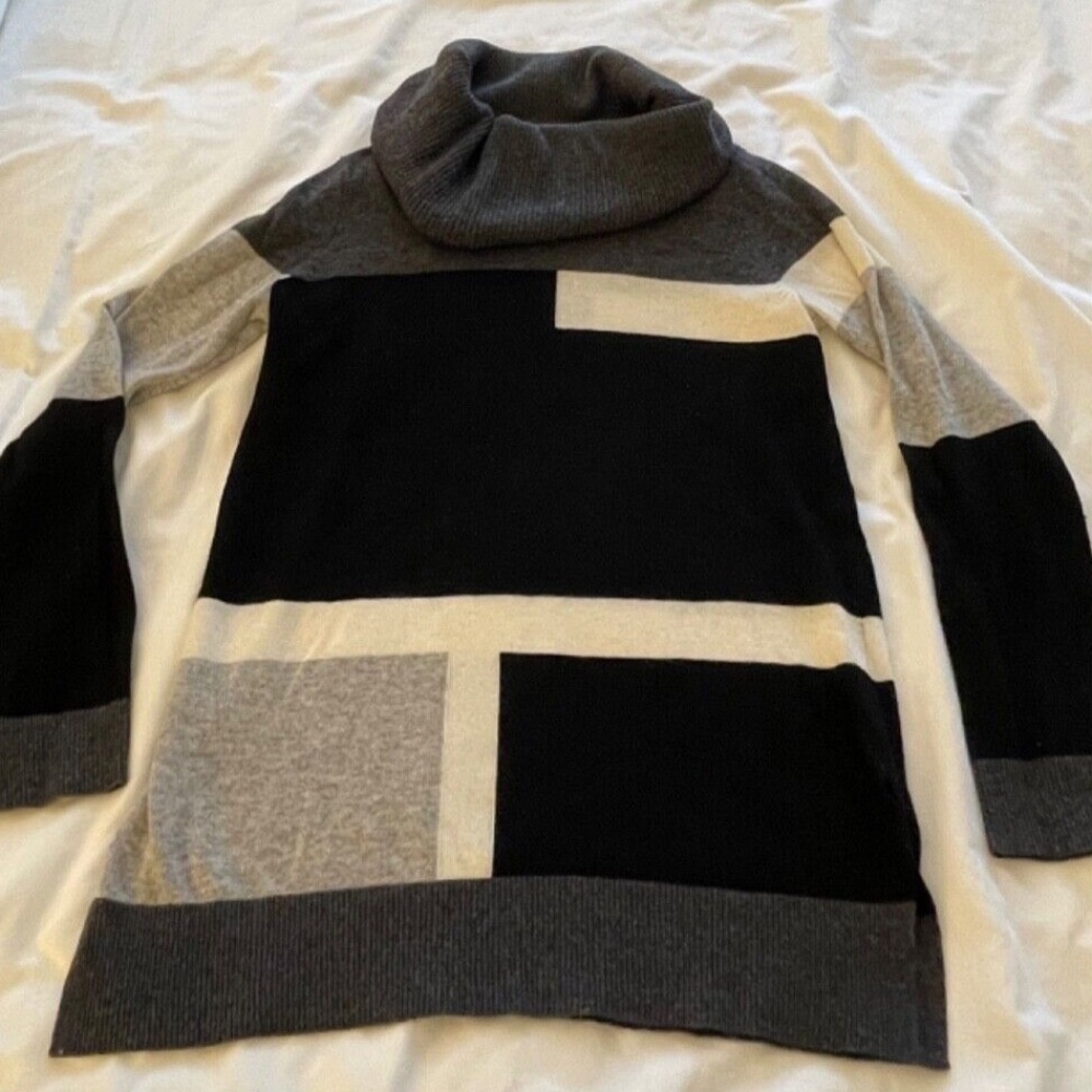INC Wool Blend Colorblock Cowl‎ Neck Womens Long Sweater Grey/Black Size S